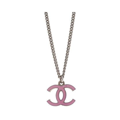 Chanel Vintage CC Pendant Long Metal, Silver, Metal, Necklace