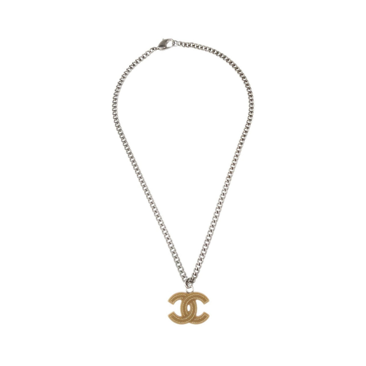 Chanel Vintage CC Pendant Metal, Silver, Silver Plated, Necklace