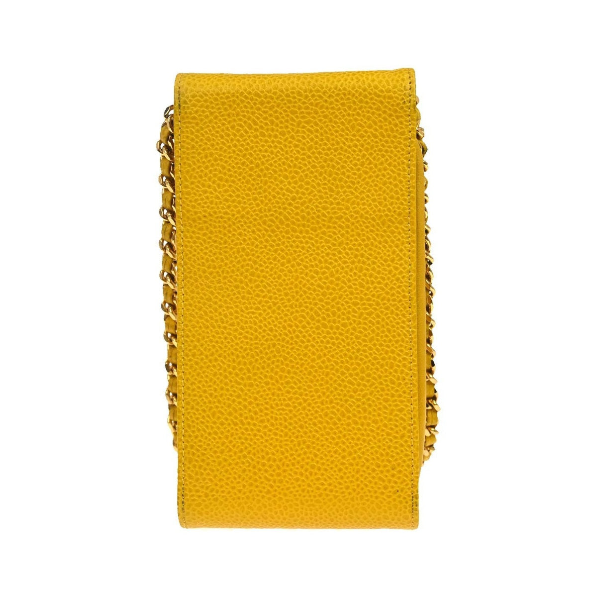 Chanel Vintage CC Phone Holder Caviar, Yellow, Leather, Clutch