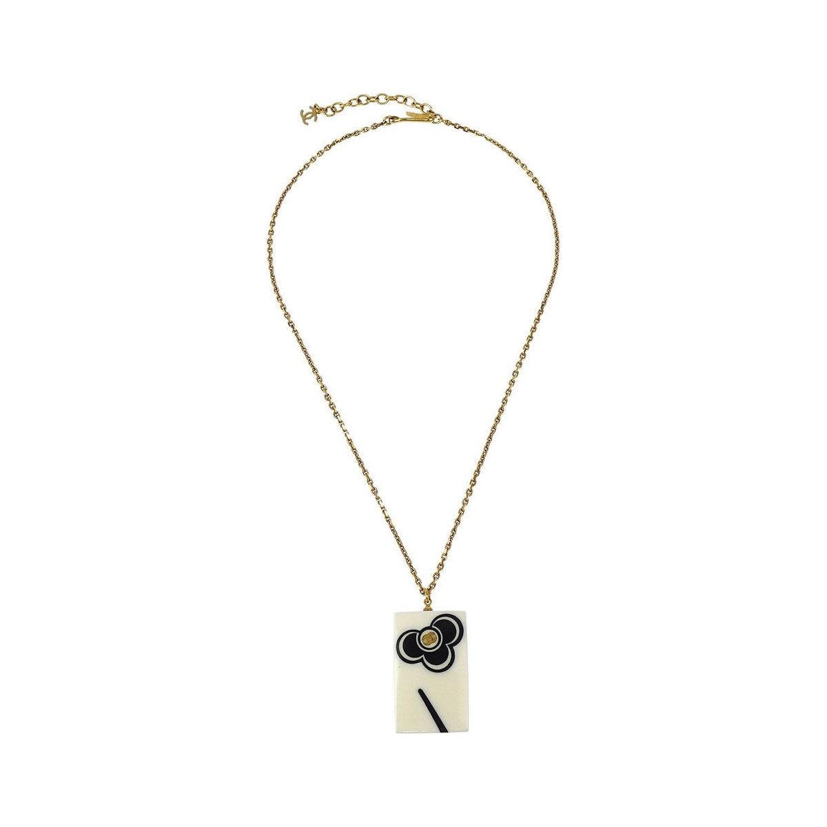 Chanel Vintage CC Rectangular Pendant Metal and Resin, Gold, Gold Plated, Necklace