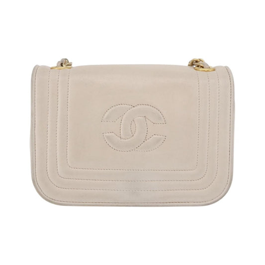 Chanel Vintage CC Stitch Flap Leather, Beige, Leather, Shoulder Bag