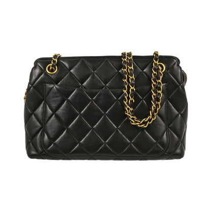 Chanel Vintage Chain Tote Quilted Lambskin, Black, Leather, Tote Bag