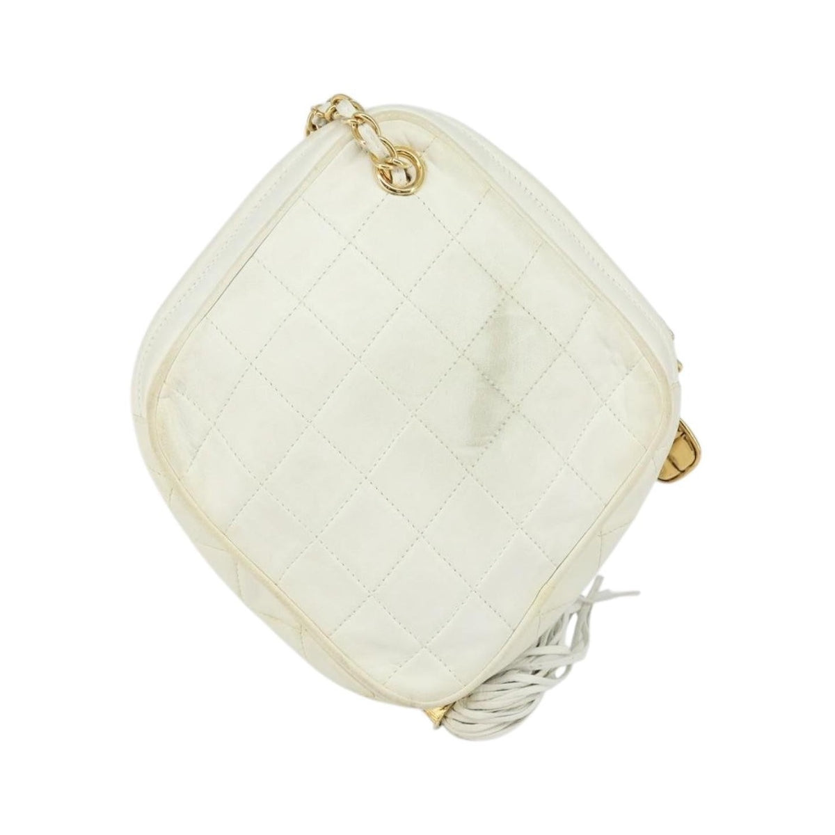 Chanel Vintage Diamond Tassel Quilted Lambskin, White, Leather, Crossbody Bag
