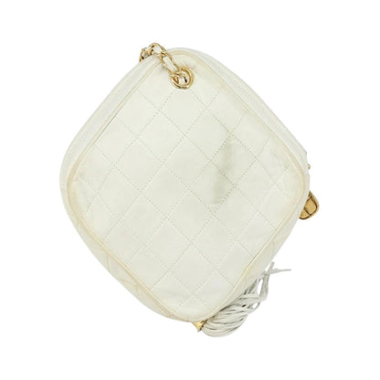 Chanel Vintage Diamond Tassel Quilted Lambskin, White, Leather, Crossbody Bag