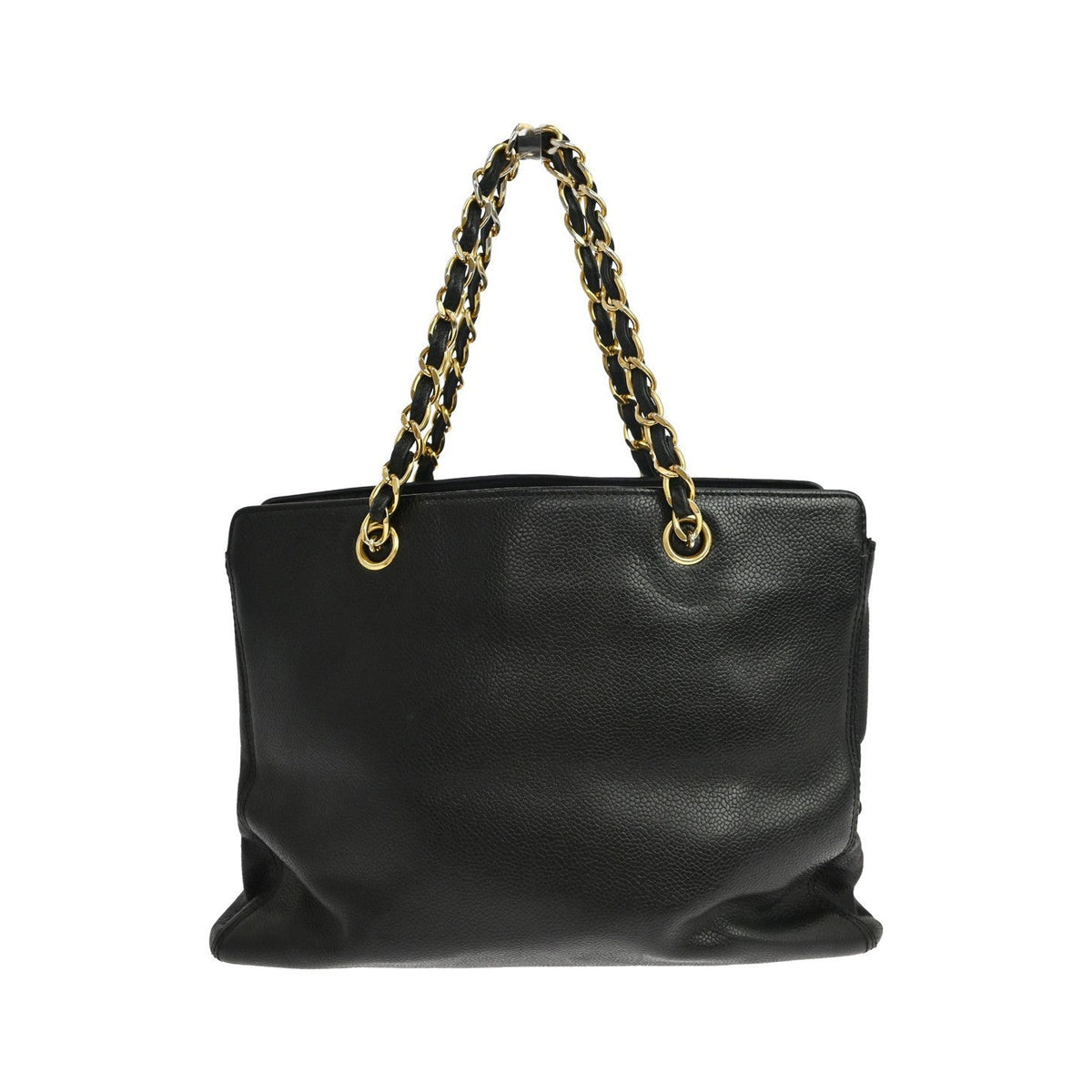 Chanel Vintage Logo Chain Caviar, Black, Leather, Tote Bag