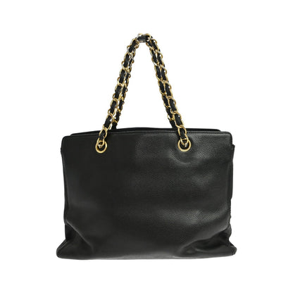 Chanel Vintage Logo Chain Caviar, Black, Leather, Tote Bag