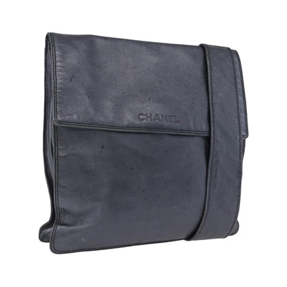 Chanel Vintage Logo Flap Messenger Leather, Blue, Leather, Handbag