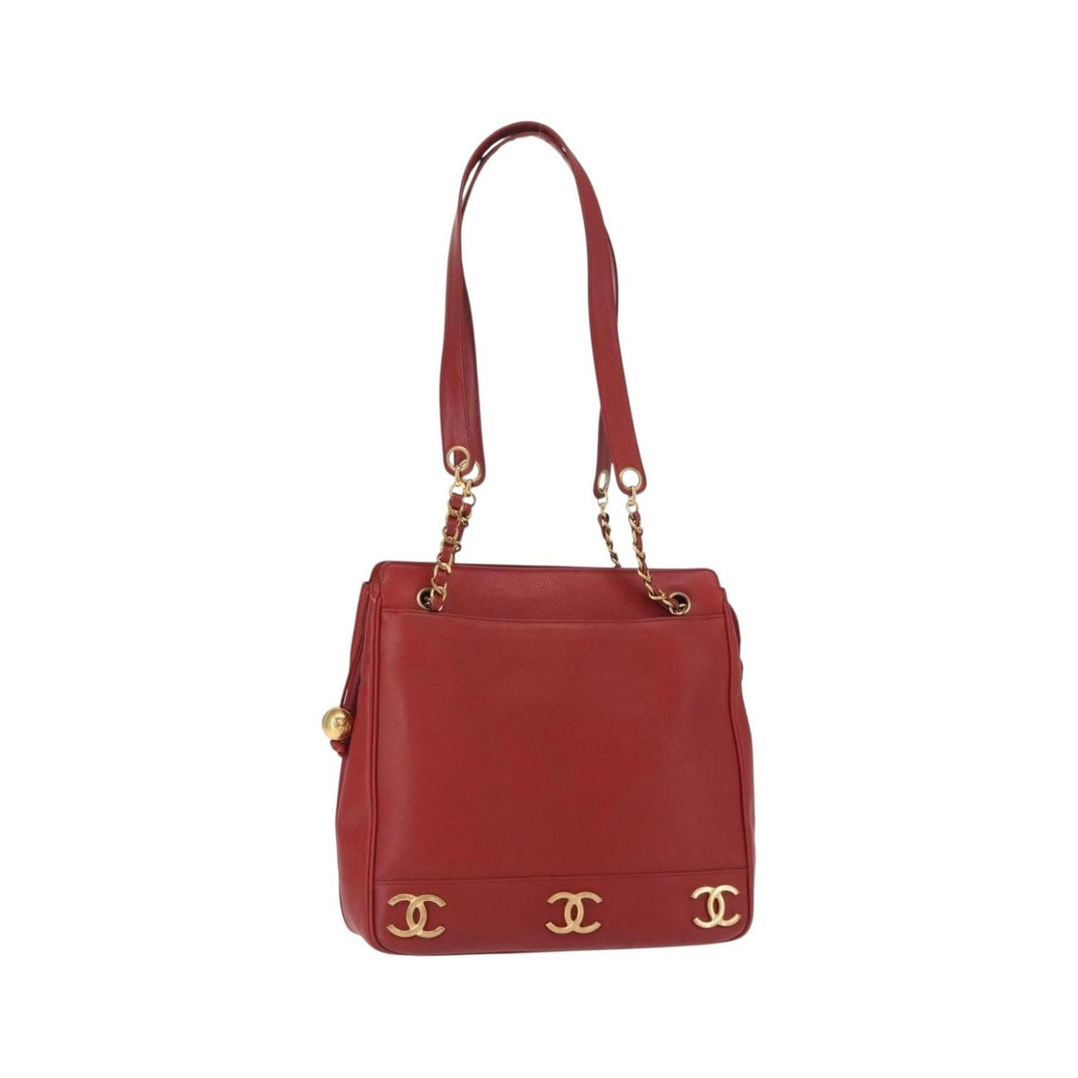 Chanel Vintage Metal CC Caviar, Red, Leather, Shoulder Bag
