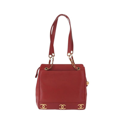 Chanel Vintage Metal CC Caviar, Red, Leather, Shoulder Bag