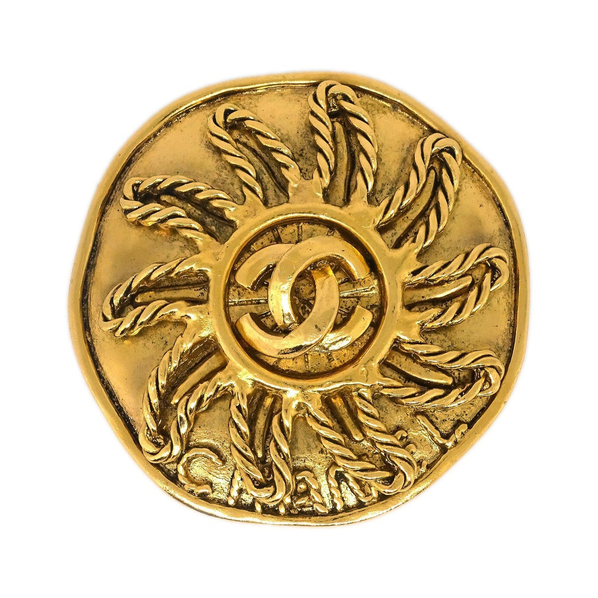Chanel Vintage Round CC Sun Metal, Gold, Gold Plated, Brooch