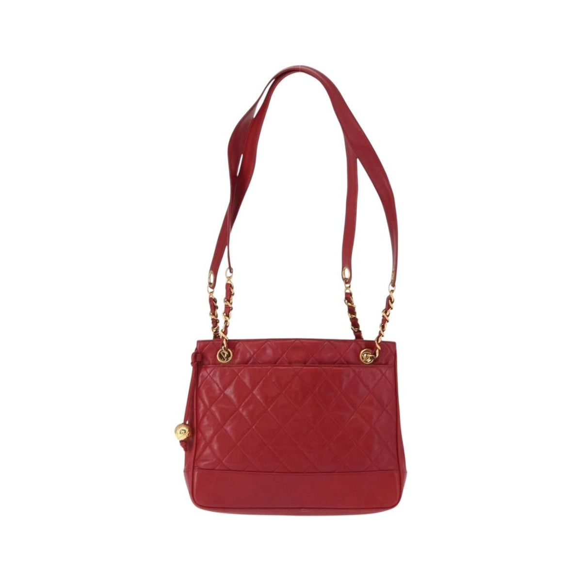Chanel Vintage Slit Pocket Quilted Lambskin, Red, Leather, Shoulder Bag