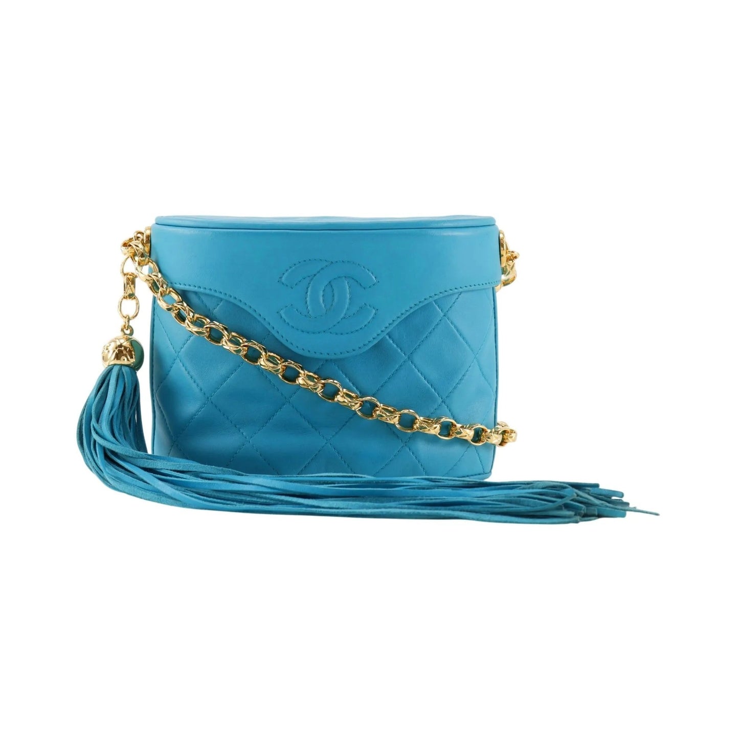 Chanel Vintage Tassel Box Quilted Leather, Turquoise, Leather, Shoulder Bag
