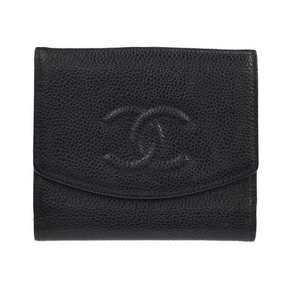 Chanel Vintage Timeless Bifold Caviar, Black, Leather, Wallet