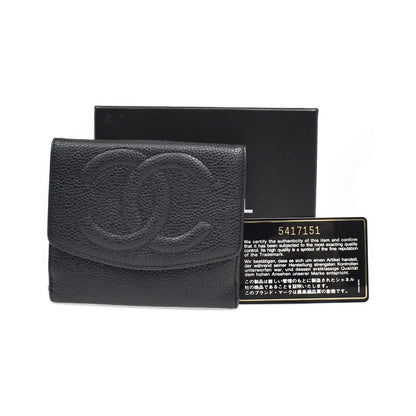 Chanel Vintage Timeless Bifold Caviar, Black, Leather, Wallet