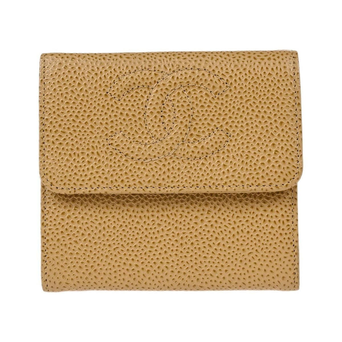 Chanel Vintage Timeless CC Bifold Caviar, Beige, Leather, Wallet