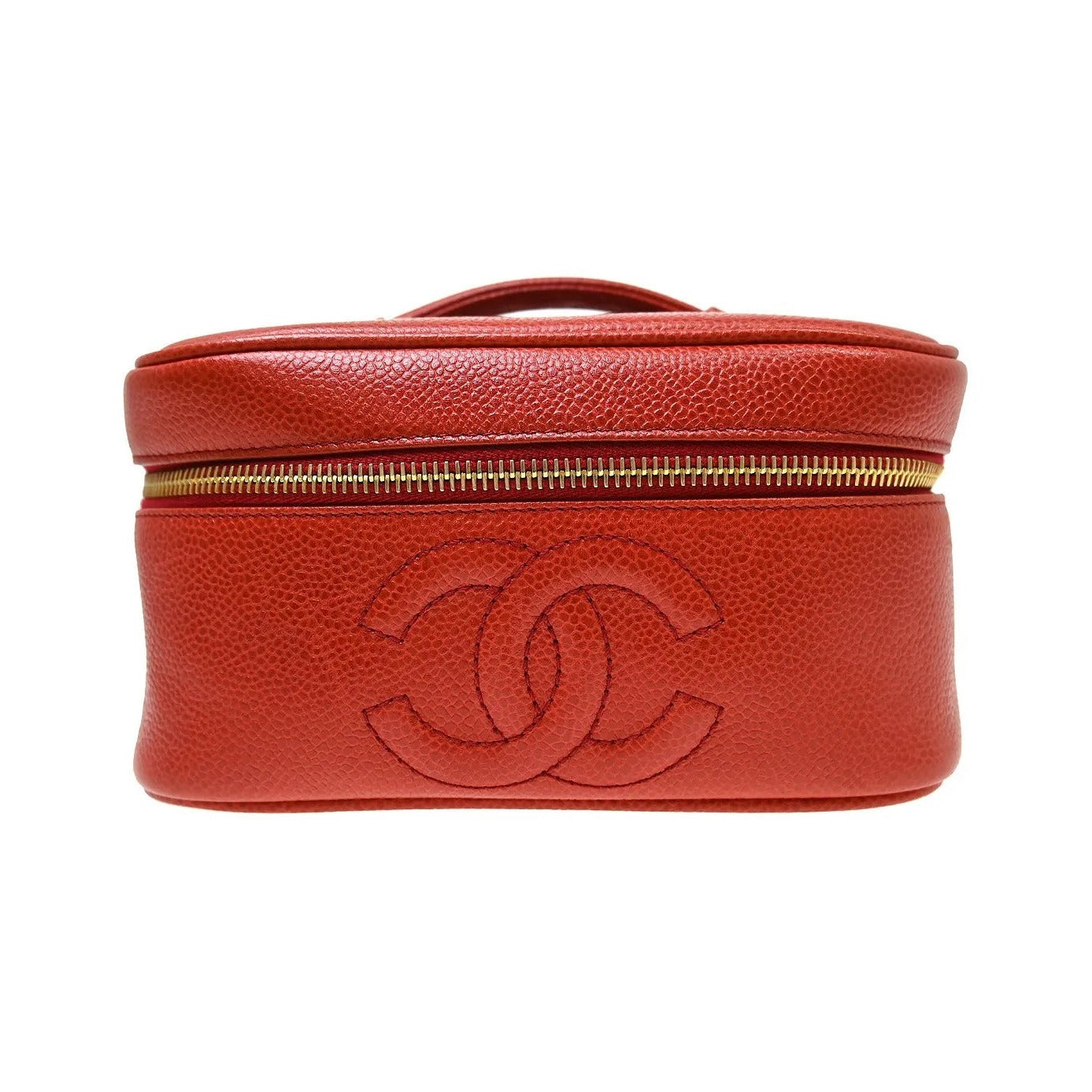 Chanel Vintage Timeless Cosmetic Case Caviar, Red, Leather, Handbag