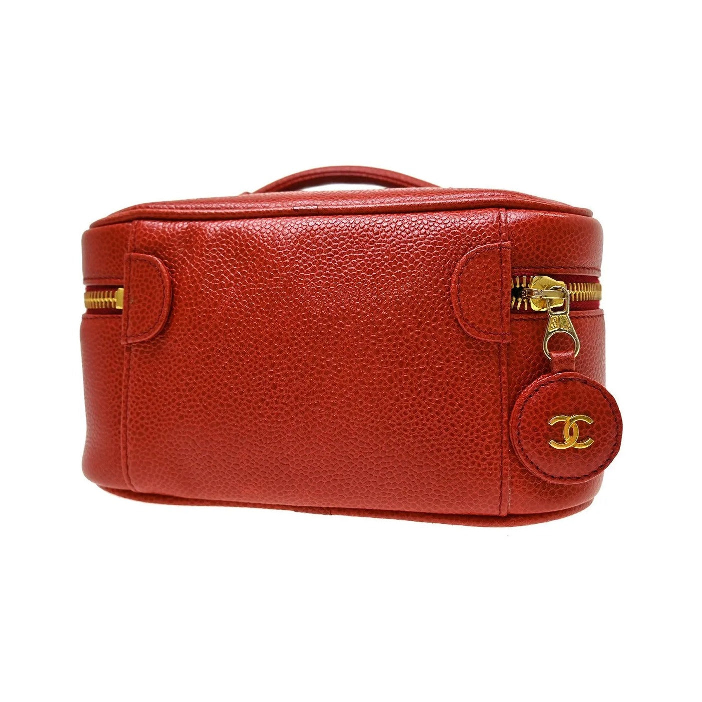 Chanel Vintage Timeless Cosmetic Case Caviar, Red, Leather, Handbag