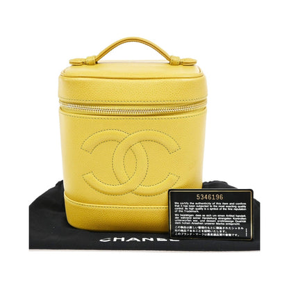 Chanel Vintage Timeless Cosmetic Case Caviar, Yellow, Leather, Clutch