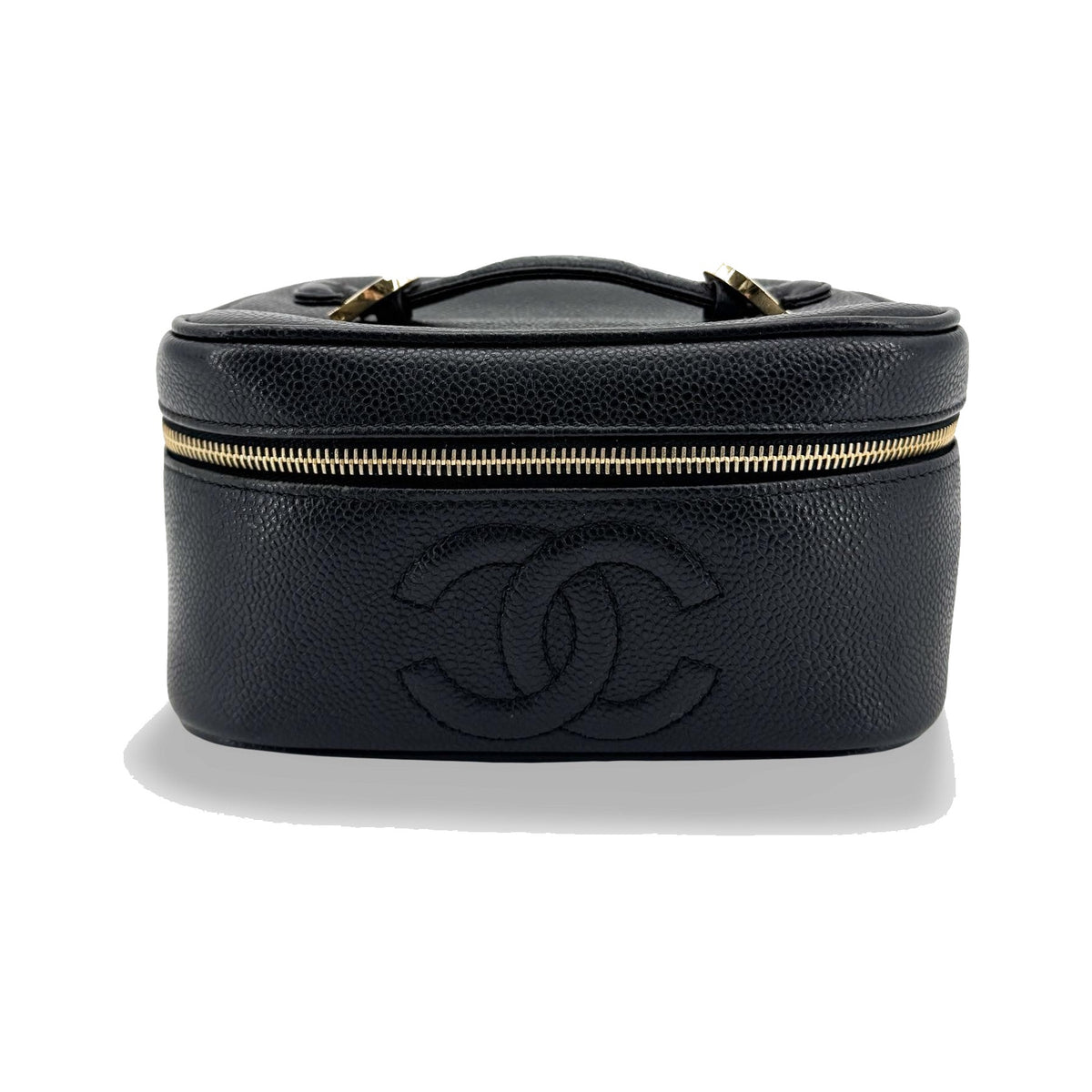 Chanel Vintage Timeless Cosmetic Case Caviar, Black, Leather, Clutch