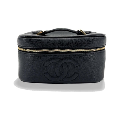 Chanel Vintage Timeless Cosmetic Case Caviar, Black, Leather, Clutch
