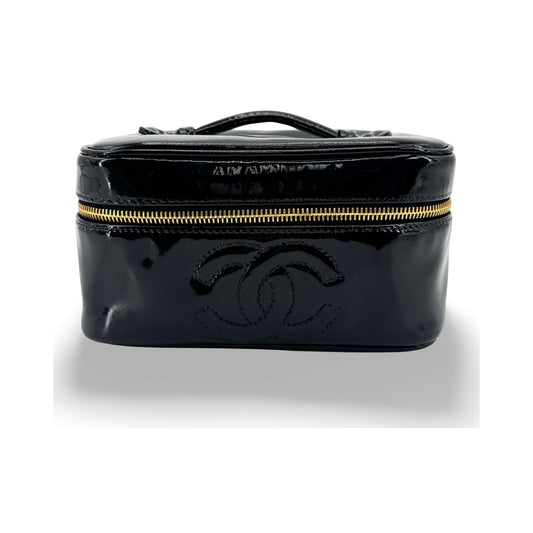 Chanel Vintage Timeless Cosmetic Case Patent, Black, Patent Leather, Clutch