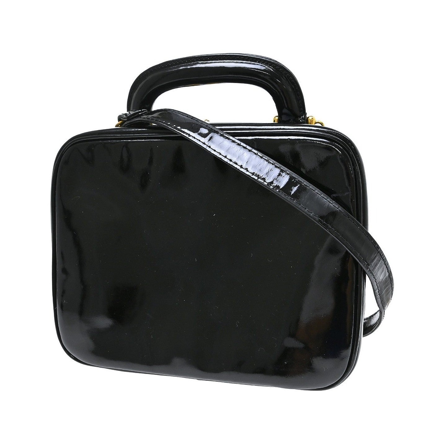 Chanel Vintage Timeless Zip Around Vanity Case Patent, Black, Patent Leather, Handbag