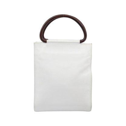 Chanel Vintage Wooden Quilted Caviar, White, Leather, Tote Bag