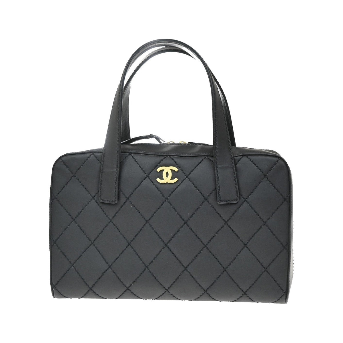 Chanel Wild Stitch Handbag Quilted Calfskin, Black, Leather, Shoulder Bag