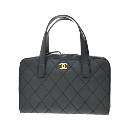 Chanel Wild Stitch Handbag Quilted Calfskin, Black, Leather, Shoulder Bag