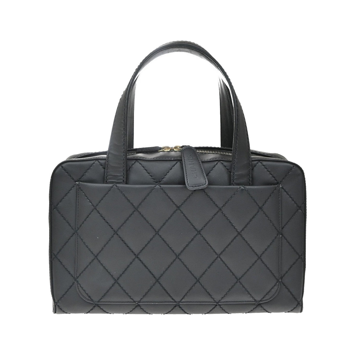 Chanel Wild Stitch Handbag Quilted Calfskin, Black, Leather, Shoulder Bag