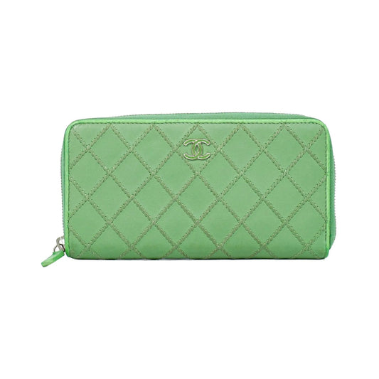 Chanel Wild Stitch Topics Wallet Lambskin, Green, Leather, Wallet