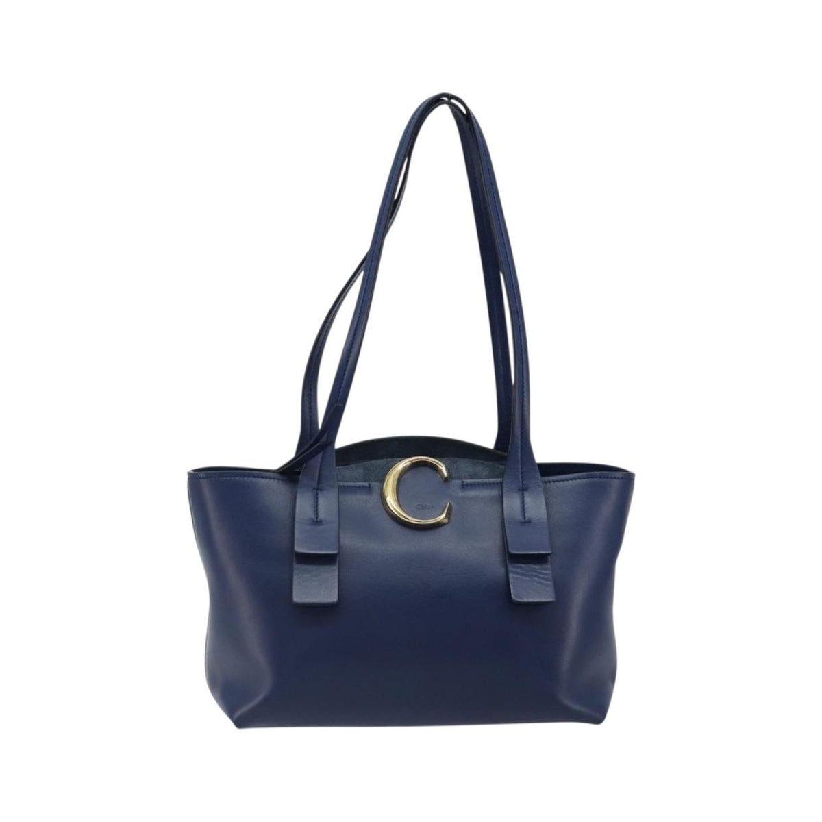Chloe C Zipped Leather, Blue, Leather, Tote Bag