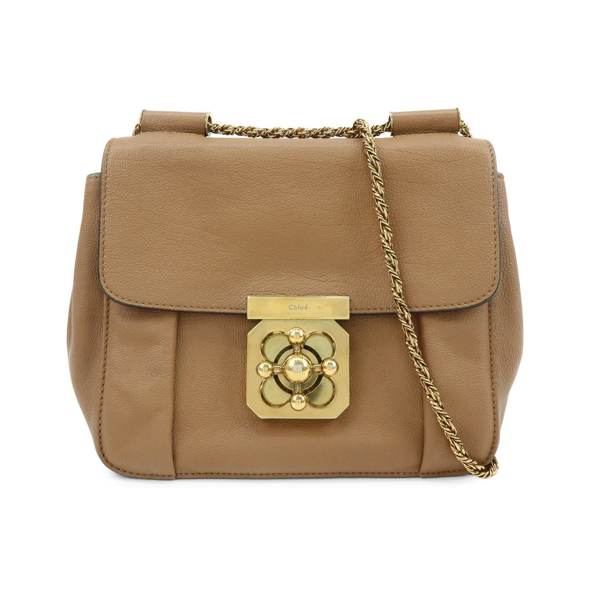 Chloe Elsie Chain Leather, Brown, Leather, Shoulder Bag