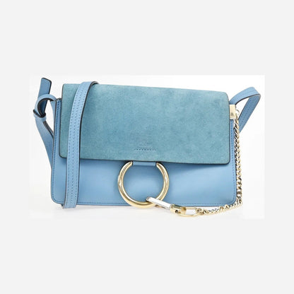 Chloe Faye Leather and Suede, Blue, Leather, Shoulder Bag
