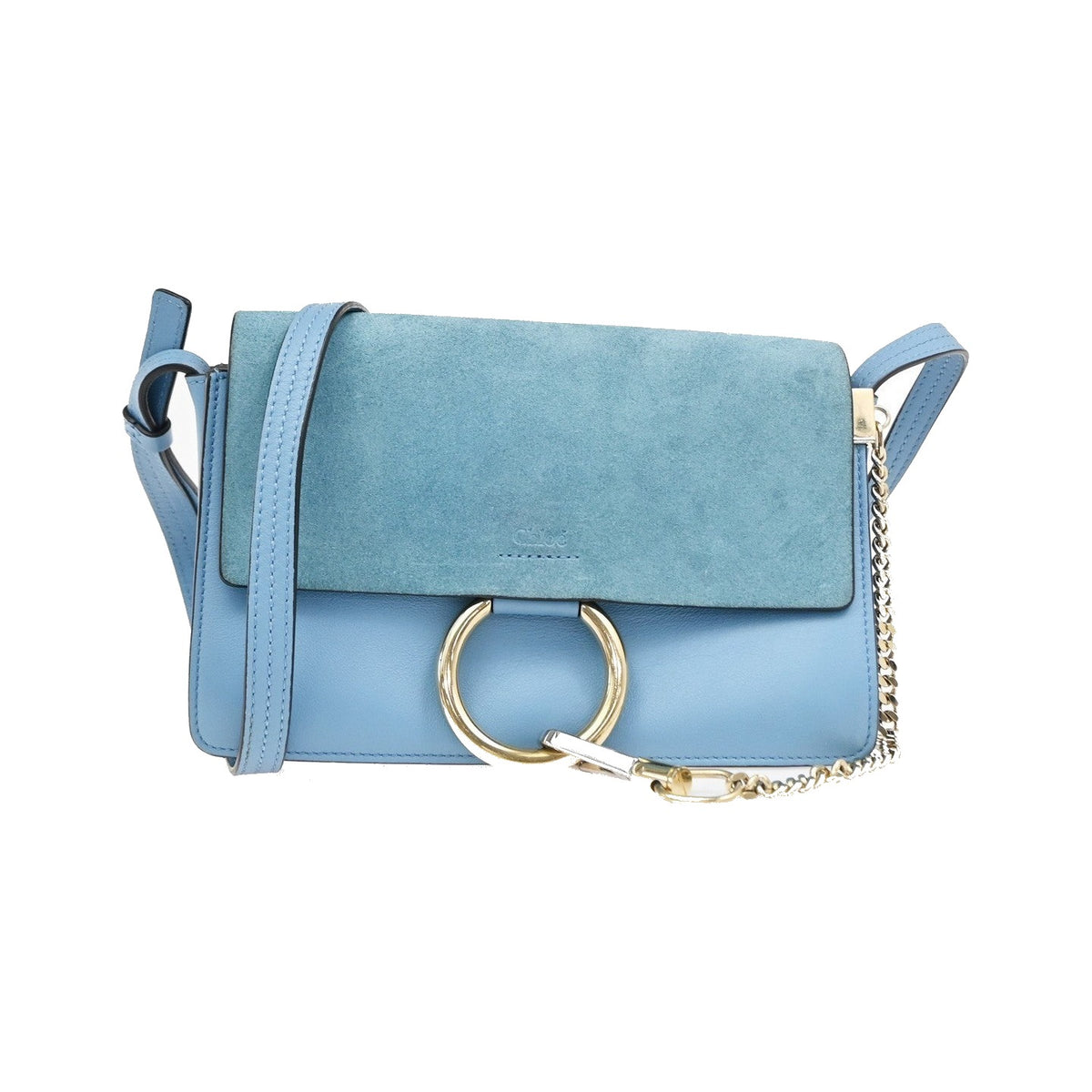 Chloe Faye Leather and Suede, Blue, Leather, Shoulder Bag