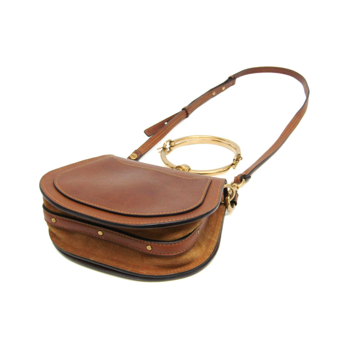 Chloe Nile Studded Suede and Leather, Brown, Leather, Crossbody Bag