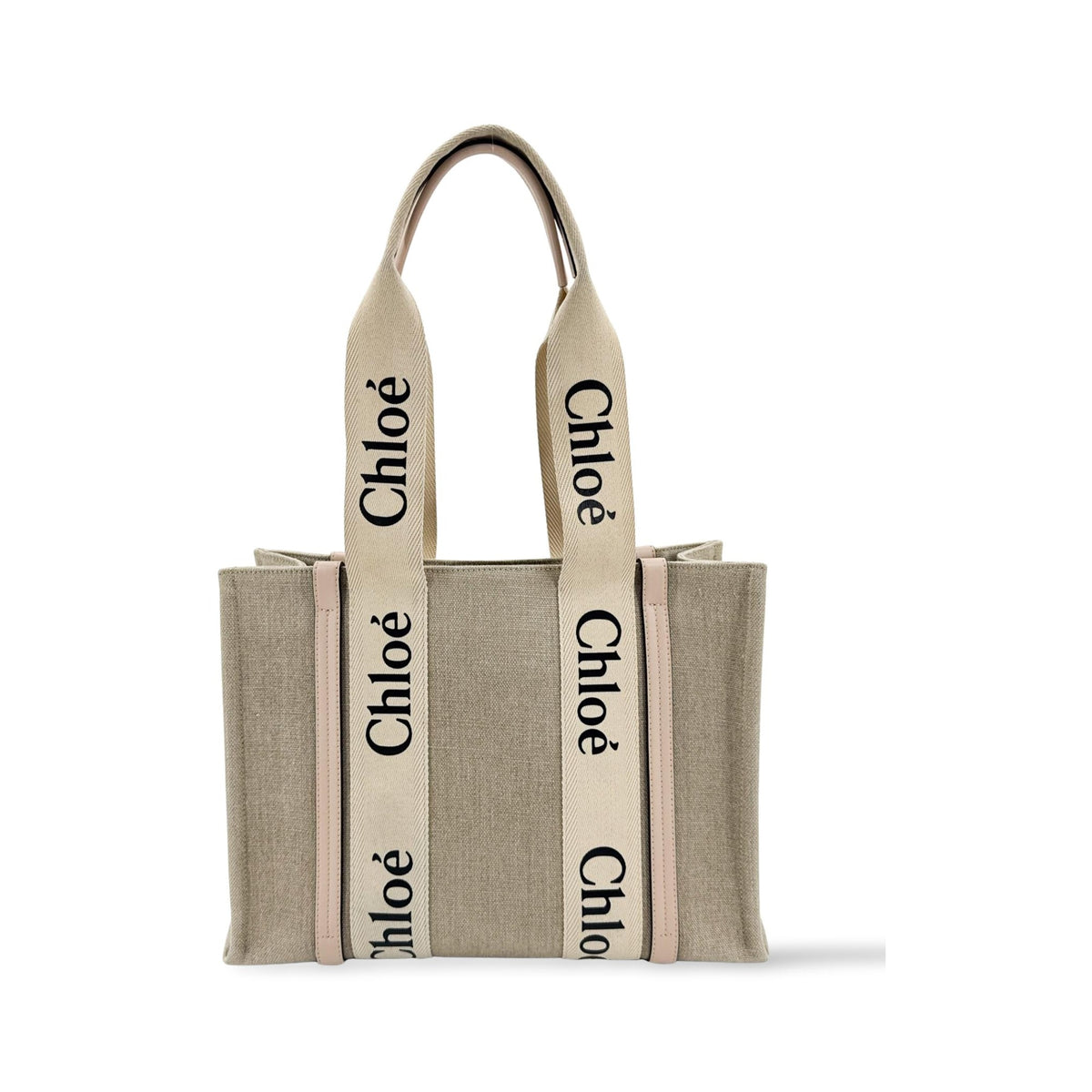 Chloe Woody Canvas with Leather, Beige, Canvas, Tote Bag