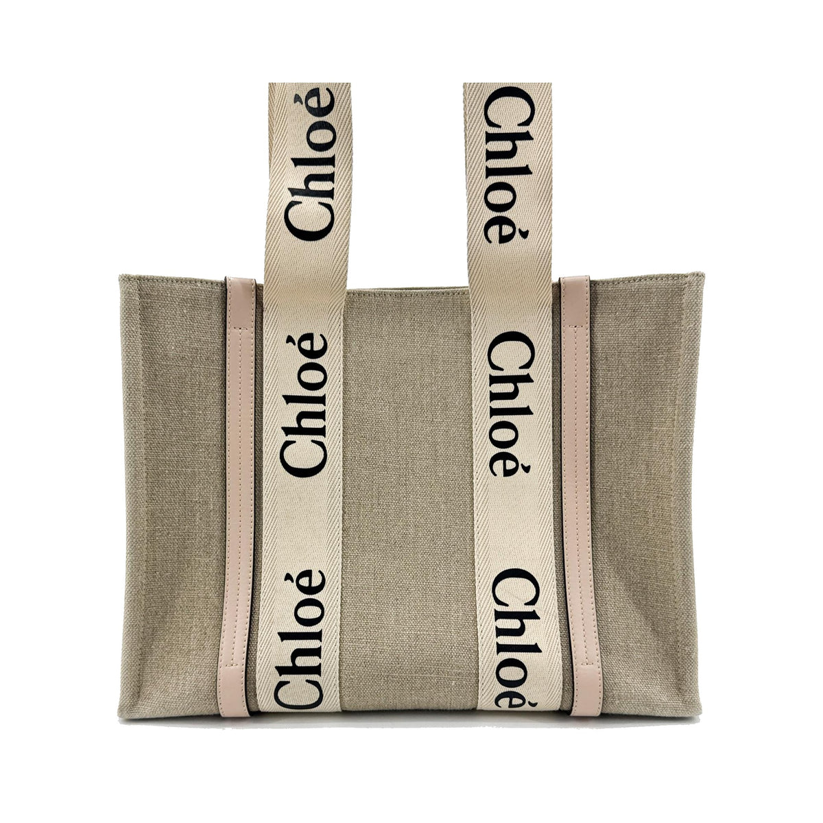 Chloe Woody Canvas with Leather, Beige, Canvas, Tote Bag