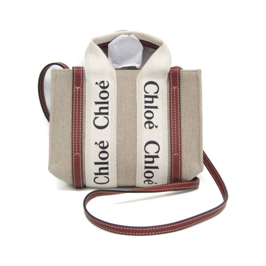 Chloe Woody Convertible Canvas with Leather, Beige, Canvas, Tote Bag