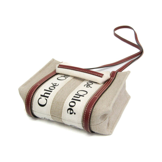 Chloe Woody Convertible Canvas with Leather, Beige, Canvas, Tote Bag