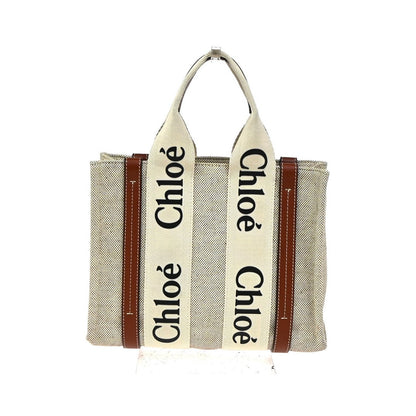 Chloe Woody Leather, Beige, Canvas, Tote Bag