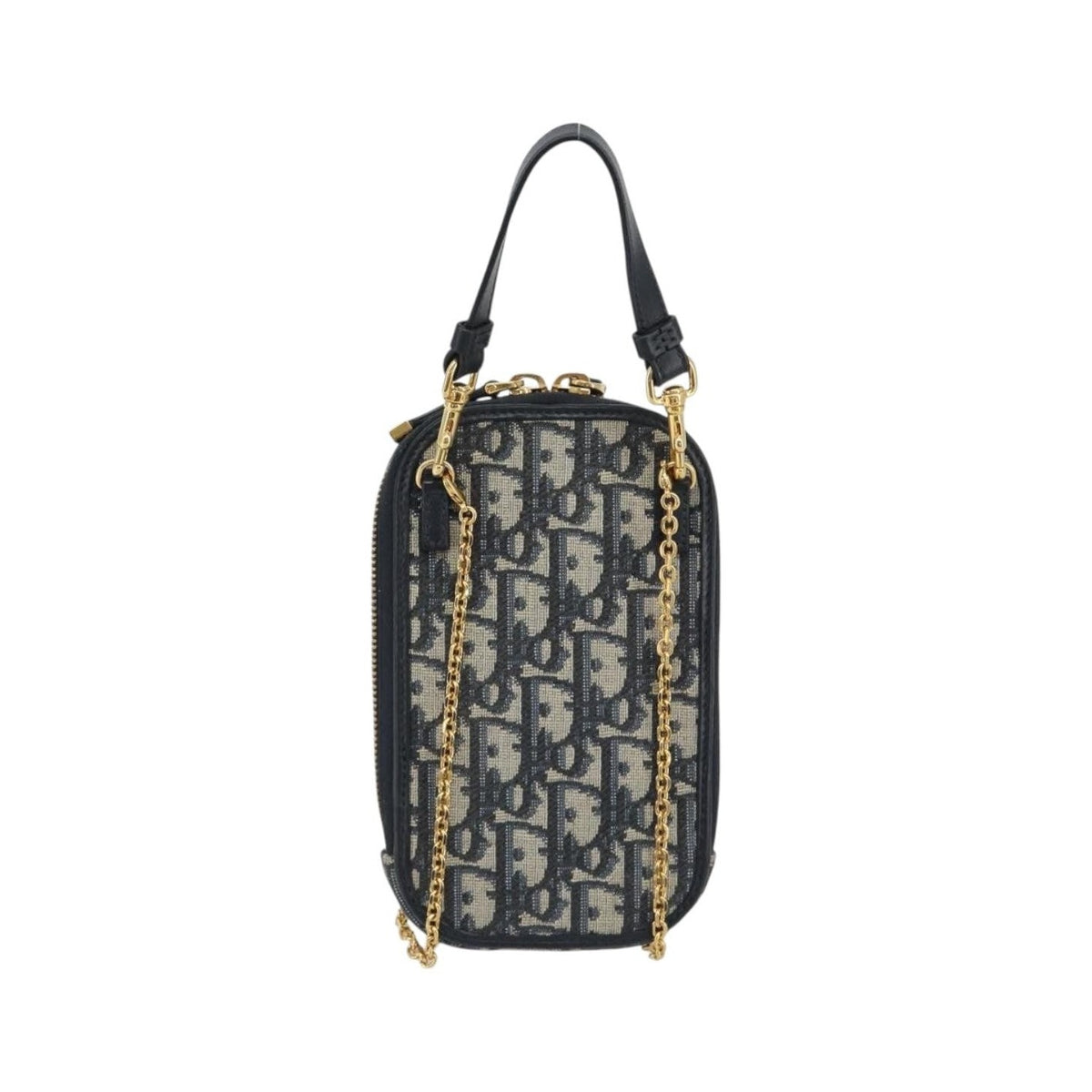 Christian Dior 30 Montaigne Phone Holder on Chain Oblique Canvas, Navy, Canvas, Clutch
