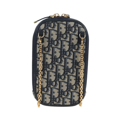 Christian Dior 30 Montaigne Phone Holder on Chain Oblique Canvas, Navy, Canvas, Crossbody Bag