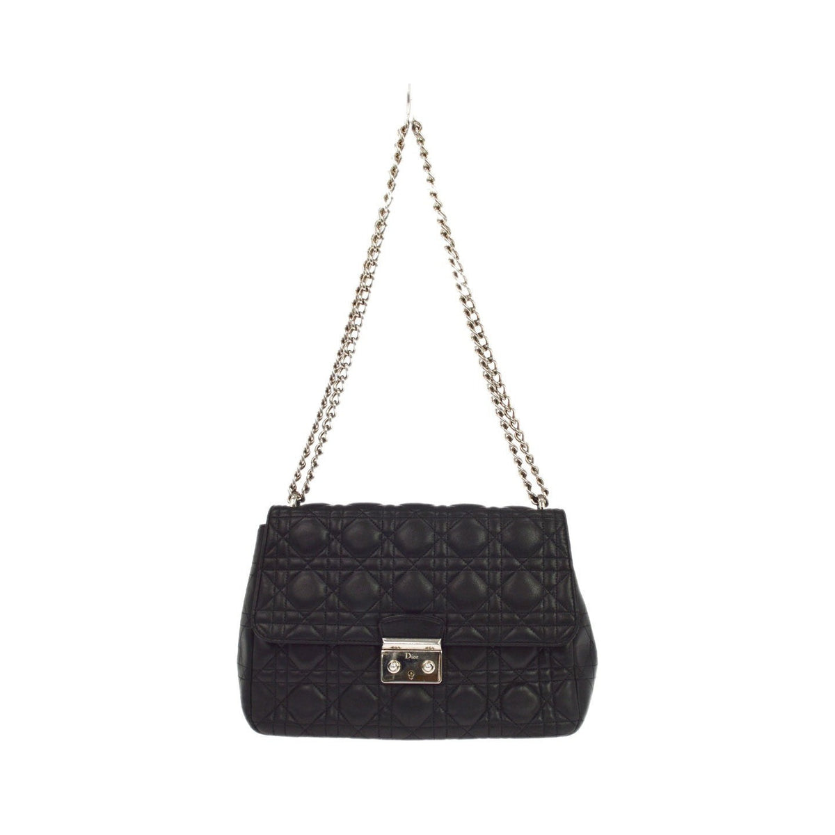 Christian Dior black cannage Leather, Black, Leather, Shoulder Bag
