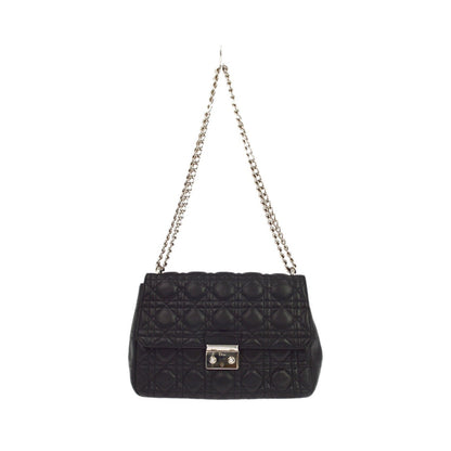 Christian Dior black cannage Leather, Black, Leather, Shoulder Bag