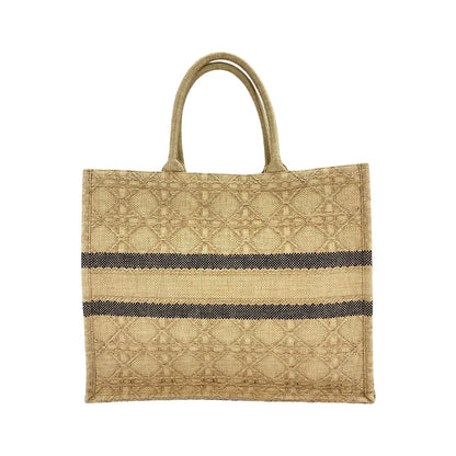 Christian Dior Book Cannage Embroidered Raffia, Beige, Canvas, Tote Bag