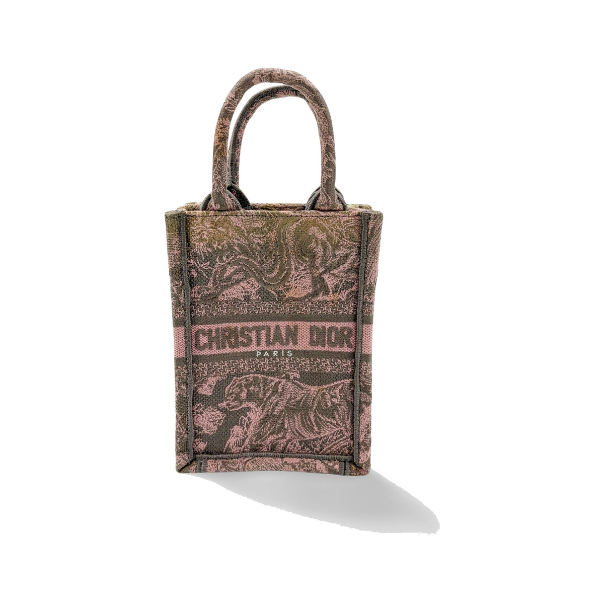 Christian Dior Book Tote Phone Embroidered Canvas, Pink, Canvas, Tote Bag
