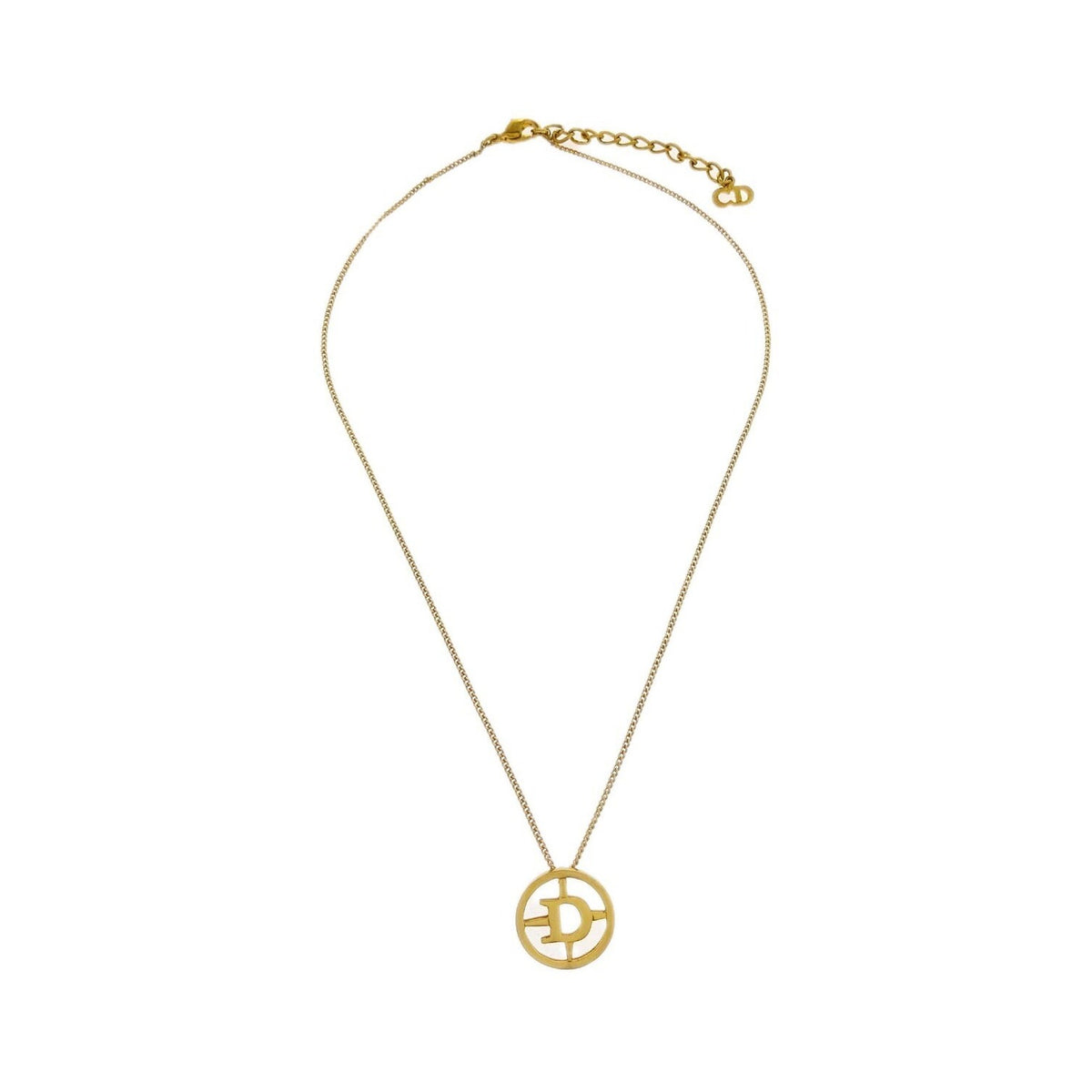 Christian Dior CD Round Pendant Metal, Gold, Gold Plated, Necklace