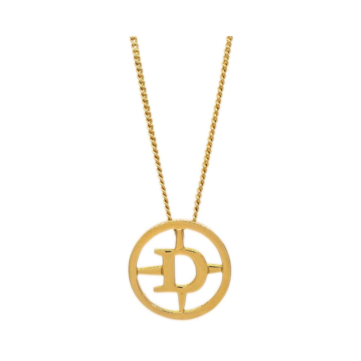 Christian Dior CD Round Pendant Metal, Gold, Gold Plated, Necklace