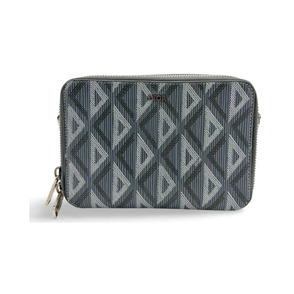 Christian Dior Double Zip CD Diamond Coated Canvas, Gray, Canvas, Crossbody Bag